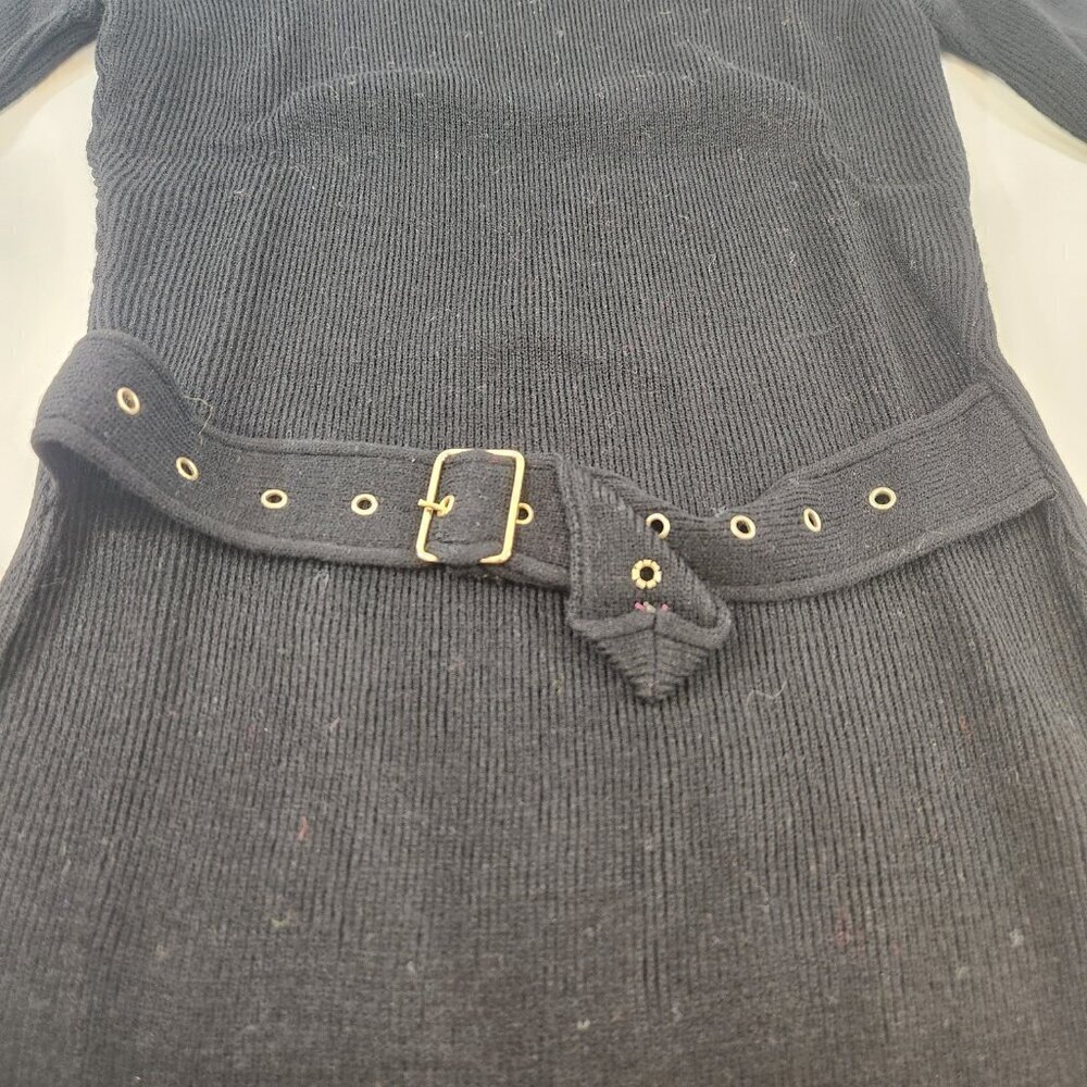 Alexander Luxury Knitwear Black Long Sleeve Collared Shirt w/ Belt Womens Small - Picture 2 of 8
